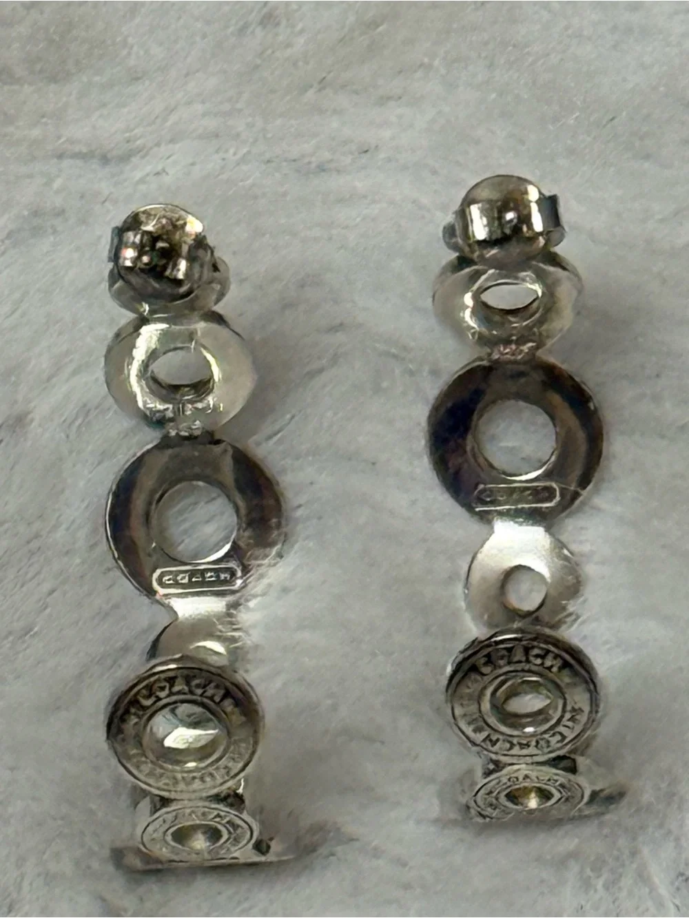 Coach Circular Logo Link Earrings in Silver - Picture 6 of 11